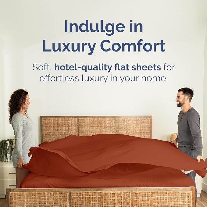 King Flat Sheet - Single Top Flat Sheet Only - Soft & Cooling - Terracotta | Hotel Luxury Top Flat Sheet Only, Ultra-Soft, Breathable & Cooling, Fade & Wrinkle Free, Easy-Care, Stain & Shrink Resistant