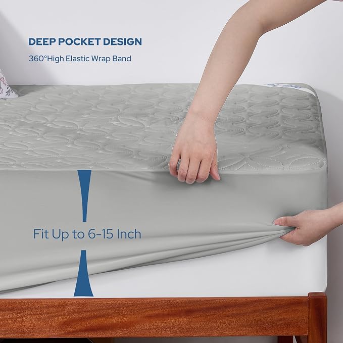 BEDLORE Waterproof Mattress Protector, Twin XL Size Mattress Pad | Deep Pockets Fit 6"-15" Mattresses, Soft Breathable Dirt-proof Bed Mattress Cover for Bedroom, College Dorm (Light Gray)