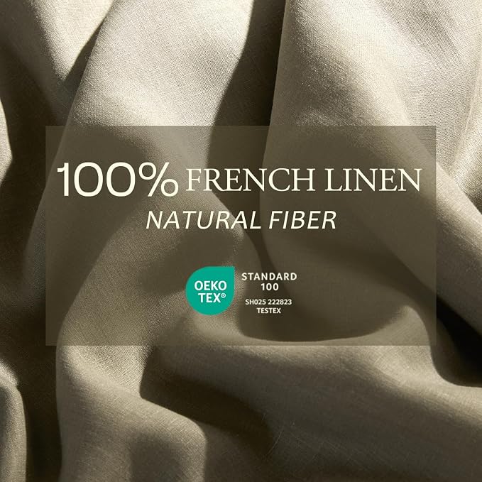 DAPU 100% French Linen Duvet Cover 3Pcs Set, 170GSM Linen Bedding, Full/Queen