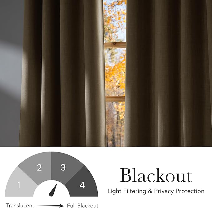 NICETOWN Short Faux Linen Oatmeal Blackout Curtains W42 by L63 | Privacy Panels for Living Room Bedroom, Modern Farmhouse Style, Easy Care, Grommet Top, 2 Panels
