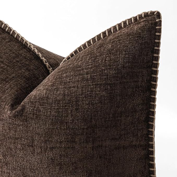 MIULEE Decorative Lumbar Throw Pillow Covers 12x20 Inch Dark Brown 2 Pack | Farmhouse Pillow Covers with Stitched Edge, Soft Chenille Cushion Cases, for Couch Sofa Bed Living Room Home Decor
