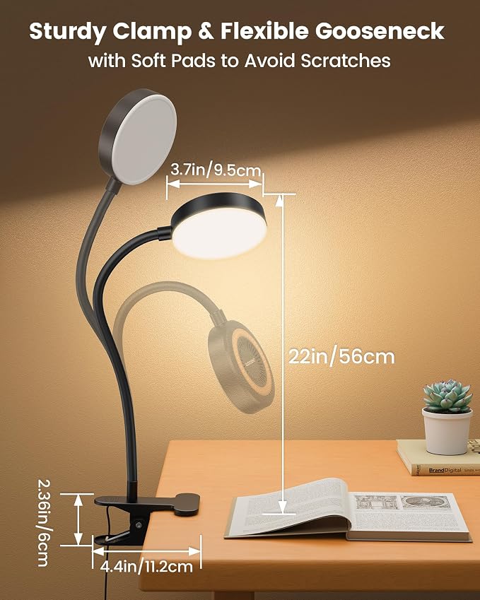 Glocusent 72 LED Clip on Reading Light with Remote, Amber Book Light | 3 Colors & 5 Brightness, 2.75" Clamp & 30Min Timer, USB Powered, Clamp Light for Headboard/Dorm/Bunk/Work/Craft