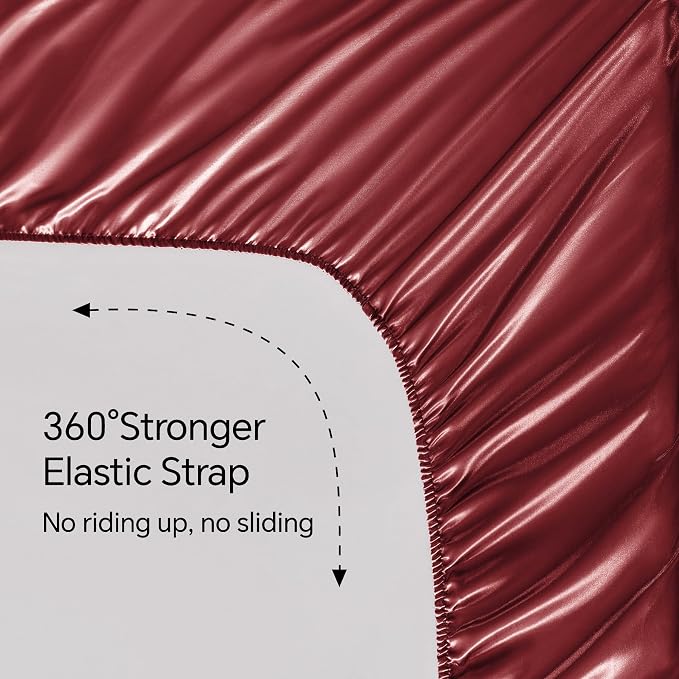BEDELITE Satin Sheets King Size Bed Set, Burgundy, 4 Pieces | Luxury Silky Bed Sheets, 15 Inch Deep Pocket, Similar to Silk, Soft and Cooling, Reduces Friction, Gentle on Hair and Skin
