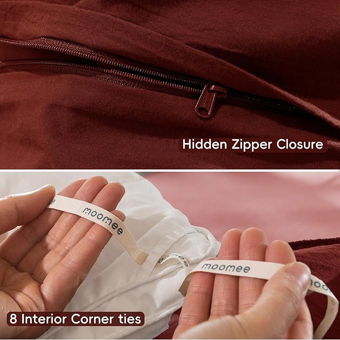MooMee Duvet Cover Set 100% Washed Cotton Linen Like Oversized Queen | Relaxed Linen-like Texture. Soft, Breathable & Long-lasting Comfort. Lightweight. Hidden Zipper with 8 Interior Corner Ties