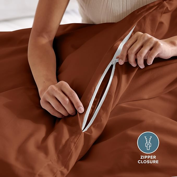 Bare Home Duvet Cover Set 1800 Ultra-Soft (Queen, Terracotta) | Lightweight, Cooling, Breathable, Premium 1800 Ultra-Soft, All-Season