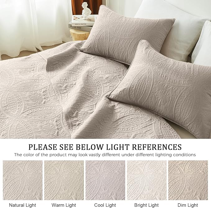 akkialla Taupe King/Cal King Quilt Set, Ultrasonic Lightweight Bedspread Coverlet for Modern Minimalist Bedroom, Soft Microfiber Coin Pattern Bedding, 3-Piece (1 Quilt, 2 Pillow Shams) | Breathable fabric