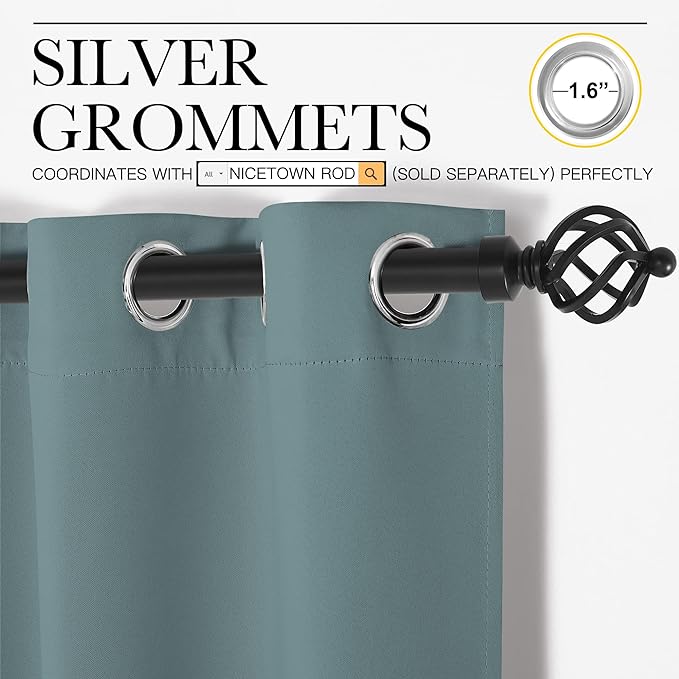 NICETOWN Modern Blackout Curtains, 2 Panels, W55 x L120-inch, Greyish Blue | Noise Reducing, Thermal Insulated and Privacy Room Darkening Drape Panels for Boy's Guest Room Door Window