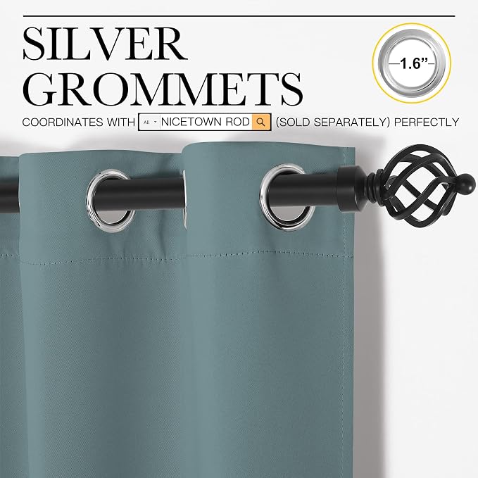 NICETOWN Greyish Blue Blackout Curtains for Guest Room 42" x 48" 2 Panels | Modern Noise Reducing Thermal Insulated Privacy Room Darkening Drape Panels for Bedroom Boy's Door Small Short Window Decor