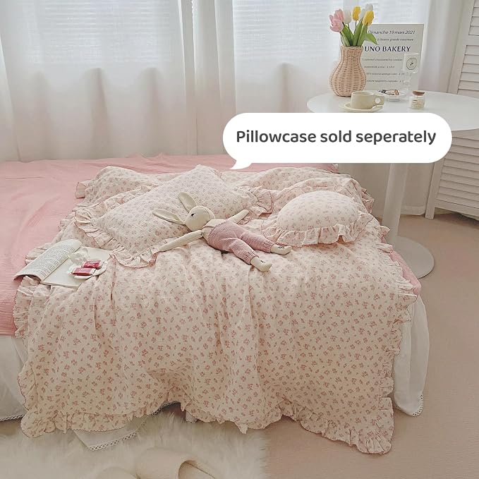 Girls Baby Duvet Cover Pink Flower Duvet Covers Muslin Cotton Toddler Kids Duvet Cover Quilted Protector, 47"x59", Galsang Print (No Filling)