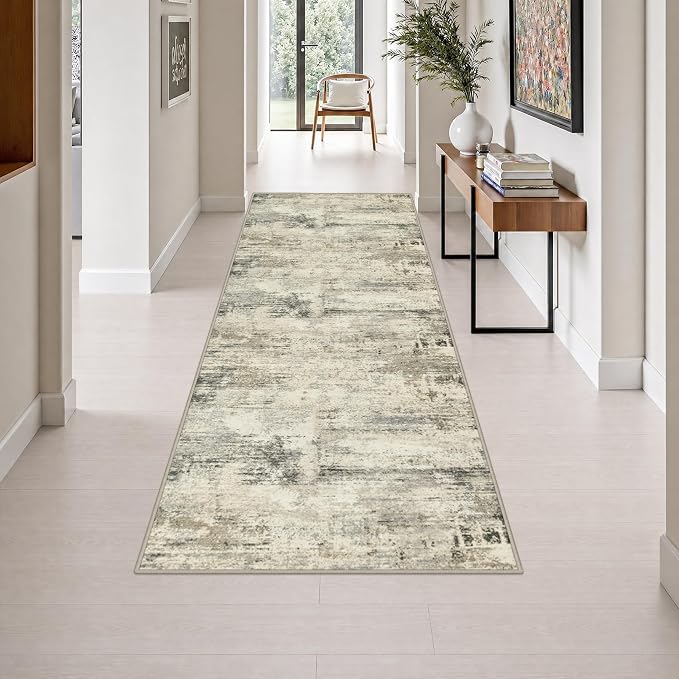 3x8 Washable Runner Rug：Modern Abstract Soft Carpet Ash Brown | For Hallway, Bedroom, Kitchen, Laundry, Bathroom,Door Mat,Modern Abstract,Machine washable,Non-Slip,Stain Resistant,Indoor