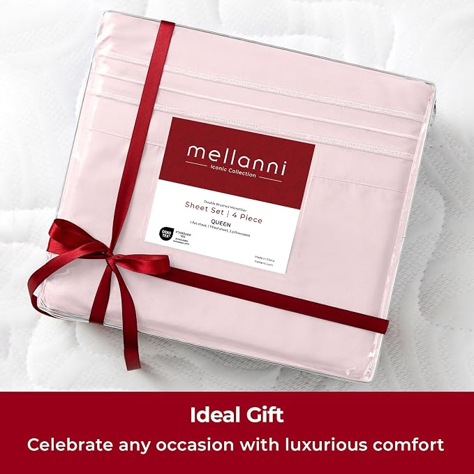 Mellanni Iconic 5-Piece, Ultra Soft Sheet Set (Split King, Blush Pink) | 10M+ Sleepers. Lab-tested: Sleeps Cool, Stays Bright, Strong, Smooth. Good Housekeeping Best Bedding, 7 yrs running.