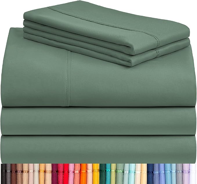 LuxClub 5 PC Split King Sheet Set, Breathable Luxury Bed Sheets, Deep Pockets 18" Eco Friendly Wrinkle Free Cooling Sheets Machine Washable Hotel Bedding Silky Soft - Tree Moss Green Split King | LuxClub Silky Fitted Sheet & Pillowcase Sets, Breathable...