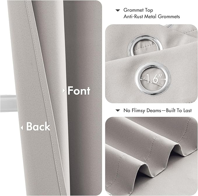 MIULEE Blackout Curtains for Bedroom 2 Panels 40 x 45 Inch Long Cobblestone | Thermal Insulated, Living Room Darkening Grommet Drapes, Noise Reducing, Light Blocking Window Treatments