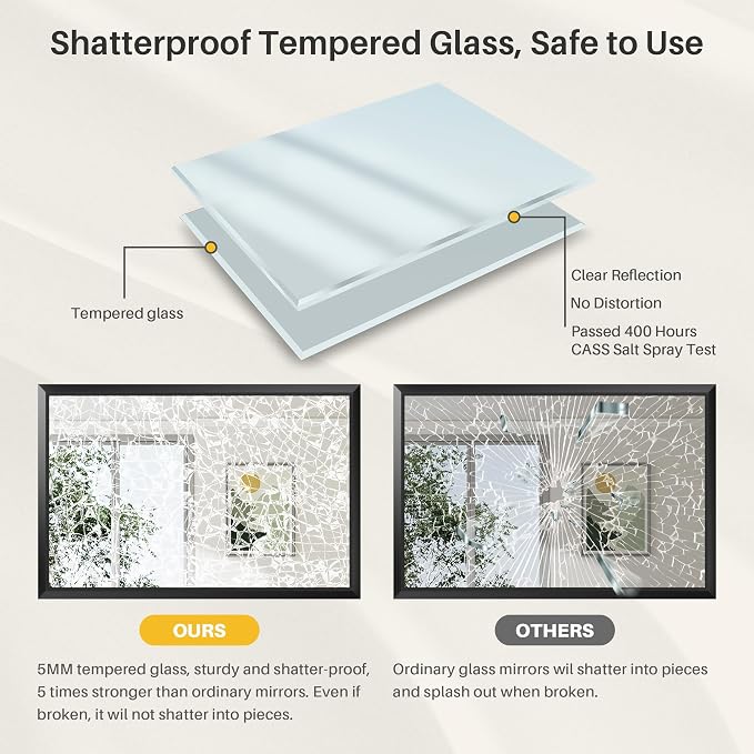 Black Metal Framed Bathroom Wall Mirror, 20x28 Inch | Anti-rust, HD tempered glass, for bathroom vanity, bedroom, living room, horizontal or vertical mount