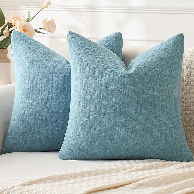 MIULEE Smoke Blue Chenille Couch Throw Pillow Covers, 20x20 | Set of 2, Soft Coastal Home Decor, Modern Farmhouse Decorative Pillowcases for Sofa Living Room Bed