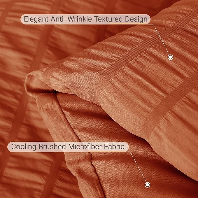 5 Pieces Twin XL Comforter Set, Seersucker Bed in a Bag Twin XL Size, All Season Luxury Bedding Set with Comforter, Flat Sheet, Fitted Sheet, Pillowcase & Sham, Burnt Orange