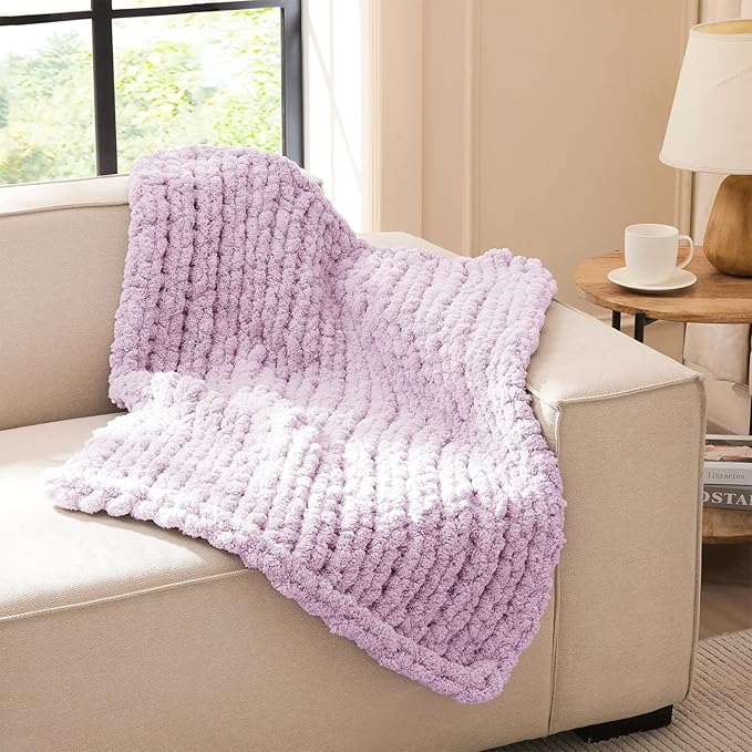 L'AGRATY Chunky Knit Throw Blanket for Couch, 30'' x 40'' Knit Throw, Purple