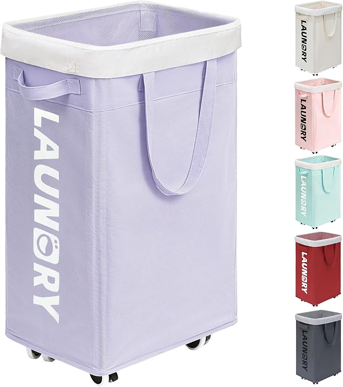 Goodpcik 75L Rolling Laundry Hamper with Wheels, Laundry Hamper for Dorm | Laundry Basket with Handles for Dirty Clothes, Hamper for Laundry Room, Dorm Room Essentials, Light Purple