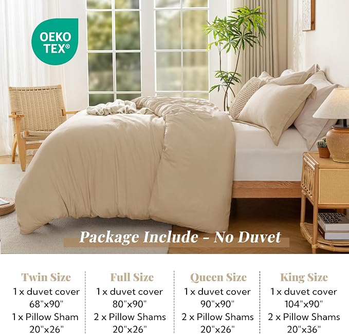 MILDLY Duvet Cover Cal King Ultra Soft Comforter Cover Set 3pcs, Khaki | Washed Microfiber Cotton-Like, Breathable Comfort, Hidden Zipper, Corner Ties, OEKO-TEX Certified, Fade Resistant