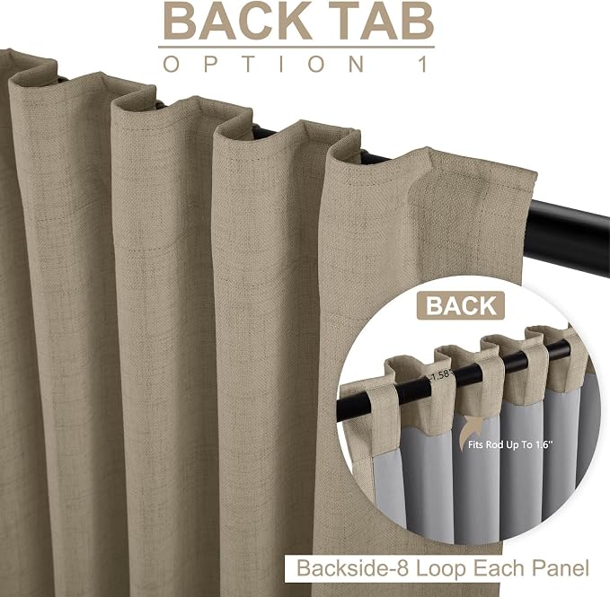 Faux Linen Total Blackout Curtains for Bedroom 96 Inches Long, Plaza Taupe | 100% Blackout Shield, Back Tab/Rod Pocket Living Room Drapes, Thermal Insulated Blackout Curtains 2 Panels Set, 50"W x 96"L