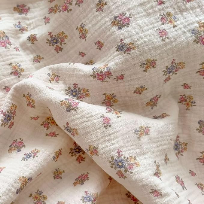2 Layers Muslin Cotton Duvet Cover for Full Bed, Chic Ruffles Tuberose Floral Pattern Comforter Cover Twin Children Bedding Quilt Covers, No Pillow Case, Zipper Cloruse, 4 Ties