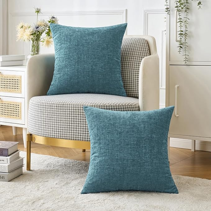 MIULEE Soft Chenille Euro Throw Pillow Covers Blue Ashes 24x24 Pack of 2 | Modern Coastal Home Decor, Classic Decorative Pillows, Solid Dyed Cases, Boho Couch Cushion Covers for Sofa Bed Living Room