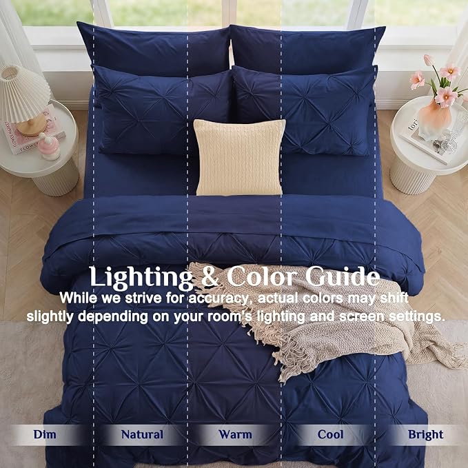 JOLLYVOGUE Full Size Comforter Sets 7 Pieces - Bed in a Bag Full for All Season, Pintuck Bedding Comforter Sets with Comforter, Flat Sheet, Fitted Sheet and Pillowcases & Shams, Navy