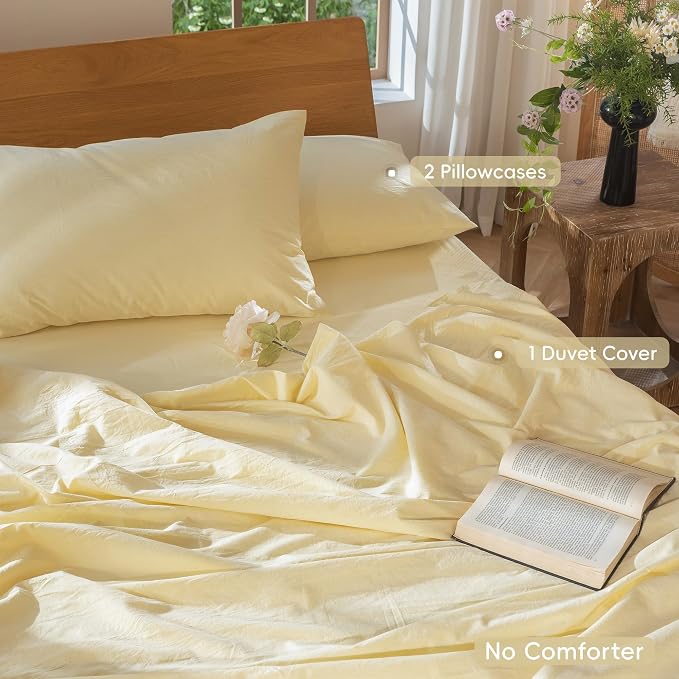 MooMee Duvet Cover Set 100% Washed Cotton Linen Like Oversized King | Relaxed Linen-like Texture. Soft, Breathable & Long-lasting Comfort. Lightweight. Hidden Zipper with 8 Interior Corner Ties
