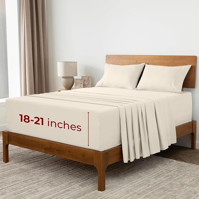 Mellanni 4-Piece Microfiber Sheet Set (Extra Deep King, Golden Ivory) | Double-brushed softness; breathable comfort; 21-in deep pocket; machine washable; OEKO-TEX(R) certified; Lifetime Promise