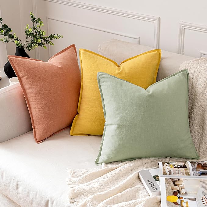 MIULEE Decorative Linen Pillow Covers 18x18 Inch Coral | Boho Farmhouse Neutral Couch Throw Pillows for Bed, Pack of 2 Accent Modern Pillowcases, Sofa Livingroom Home Decor