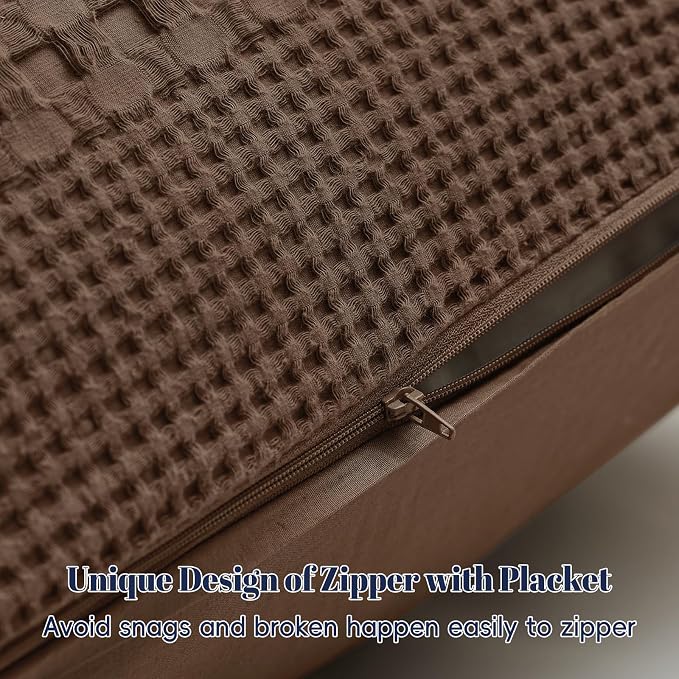 PHF 100% Cotton Waffle Body Pillowcase with Zipper, 1 Pack 20" x 54" Soft Skin-Friendly Pillow Sham, No Filling, Aesthetic Woven and Breathable Waffle Weave Body Pillow Cover for Bed, Chocolate