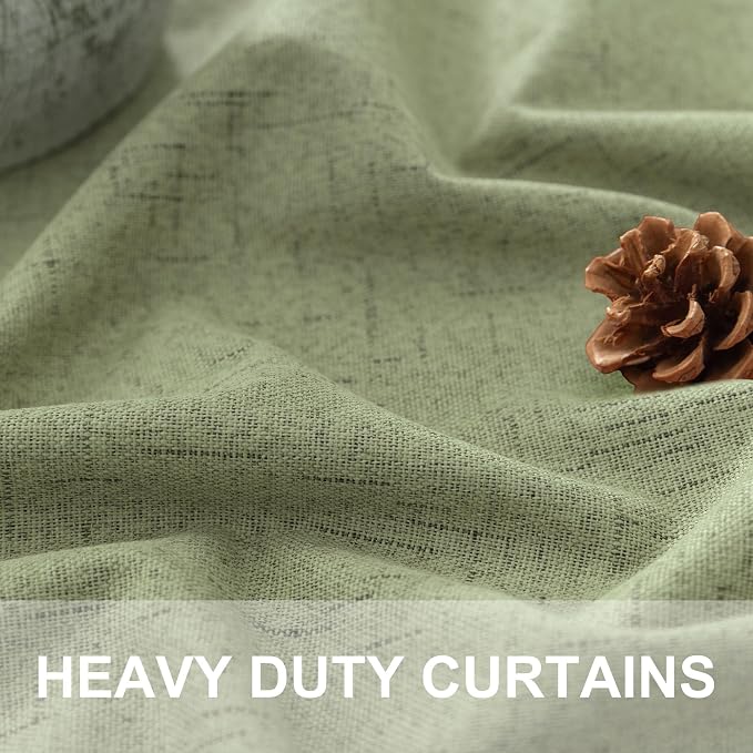 Light Sage Green Short Blackout Curtains for Small Bathroom Window Kitchen Door Back Tab Pocket 45 Inch Length 2 Panel Linen Look Noise Reducing Dampening Vintage Moody Curtain for Room Divider Closet