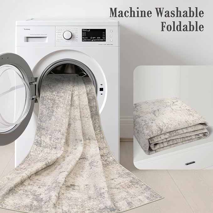 Area Rug Living Room: 4x4 Modern Washable Soft Carpet Brown Beige | For Bedroom Dining Room Farmhouse Nursery Hallway Office,Modern Abstract,Machine washable,Non-Slip,Stain Resistant,Indoor