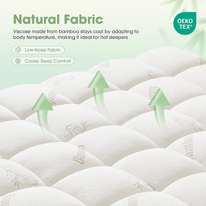 Mattress Pad California King Size, Cooling Pillow Top Mattress Topper, Ultra Soft Viscose Made from Bamboo, Breathable for Hot Sleepers, Deep Pocket 8"-20", White