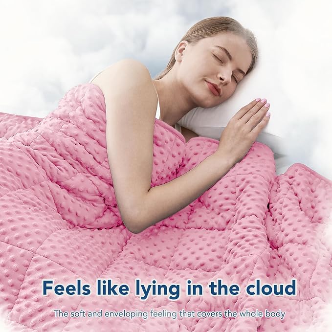 Weighted Blanket for Adults (15lbs 48"x72"), Minky Dots Heavy Blanket for 140-160lbs Sleeping, Soft, Cozy and Cooling Weighted Throw Blankets, Machine Washable, Pink