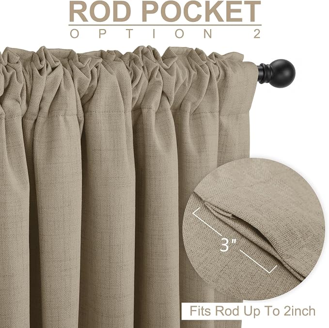 Faux Linen Total Blackout Sliding Door Curtains 96 Inches Long, Plaza Taupe | 100% Blackout Shield Back Tab/Rod Pocket Sliding Door Curtains, Thermal Insulated Curtains 1 Panel Set, 100"W x 96"L
