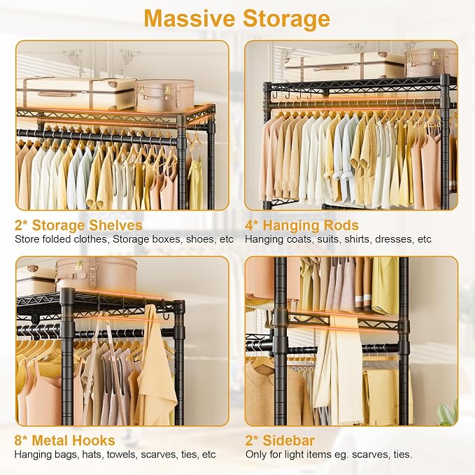 Rolling Clothes Rack, Clothing Racks for Hanging Clothes, Black | P4 Plus Heavy Duty Garment Rack with Wheels, Free Standing Portable Closet Racks 45''W × 20.5''D × 80.5''H, Max Load 570 Lbs