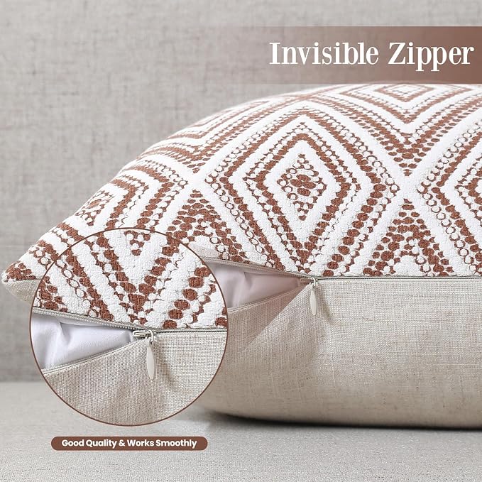 HPUK Throw Pillow Covers 18x18, Set of 4, Golden Brown Couch Pillow Covers | Polyester fabric, patterned and solid designs, hidden zippers, machine washable, for sofas and beds, inserts not included
