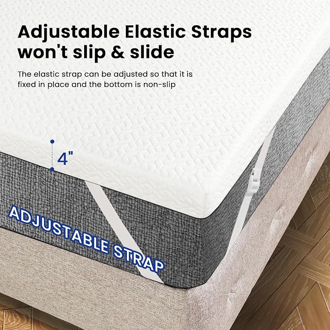 Czpalo 3 Inch Twin XL Cooling Gel Memory Foam Mattress Topper | CertiPUR-US certified. Removable & machine washable cover with adjustable straps. Non-slip mesh bottom.