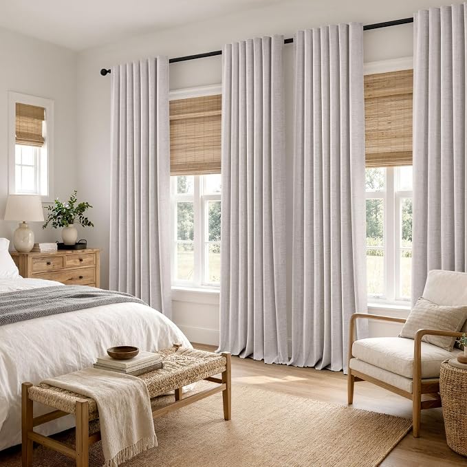 MIULEE 100% Blackout Linen Curtains for Bedroom 42 x 63 Inch Ivory 2 Panels | Thermal Insulated, Room Darkening Drapes for Living Room, Back Tab Rod Pocket Pinch Pleated, Solid Luxury Decor