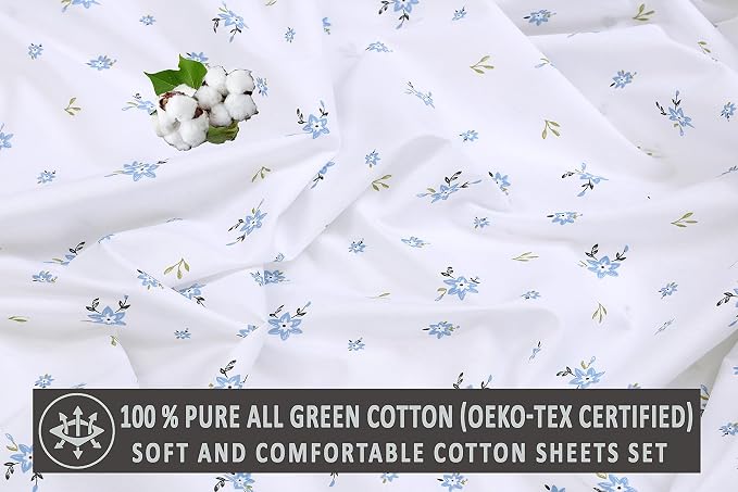 RUVANTI 100% Cotton Percale Sheets California King Size, Phulkari | Crisp Cooling for Hot Sleepers, Deep Pocket 14", Soft Breathable & Durable, Hotel-Style 4 Piece Set