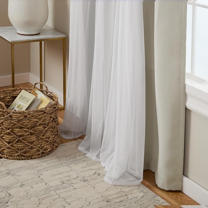 TOWN & COUNTRY LUXE Talia Double Layer Indoor Curtains, Sheer and Room Darkening Blackout, Grommet Top, Energy Efficient, 2-Pack Set, 52"x108", Cloud Grey