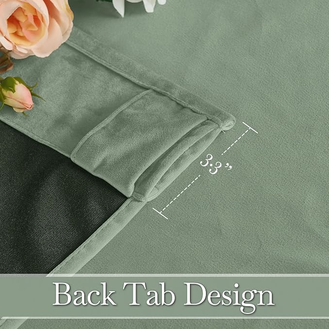 RYB HOME Velvet Curtains 102 inches Long, Extra Long High Ceiling Curtains | Thermal Insulated, Luxurious Home Decor, Curtains for Apartment Loft Large Windows, W52 x L102, Mint Green, 2 Panels Set