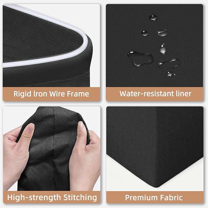 STORAGE MANIAC 1-Pack Large Laundry Hamper, 100L (26.4 Gal) Collapsible Laundry Basket with Bamboo Handles, Freestanding Waterproof Clothes Hamper for Laundry Room, Bedroom, Dorm, Towels, Black