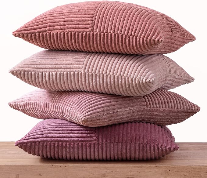 MIULEE Aesthetic Pink Throw Pillow Covers 18x18 Inch Set of 4 Spring Decorative Coquette Cushion Cases Cute Gradient Pillow Cases Corduroy Home Decor for Couch Sofa Living Room Bed Valentine Decor
