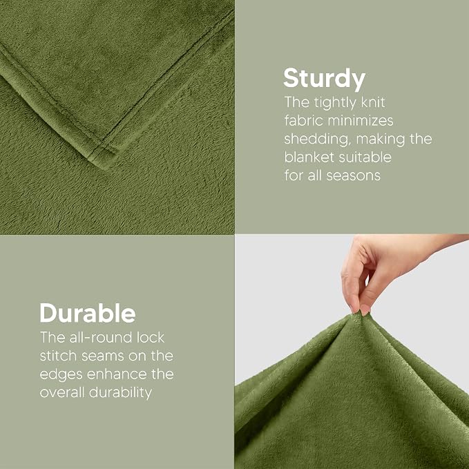 Utopia Bedding Ultra Soft Fleece Bed Blanket Queen Size Olive (90x90 Inch) | Microfiber Plush Warm Lightweight Breathable Cozy Blanket Anti-Static, All Season Use, Gift for Women and Men