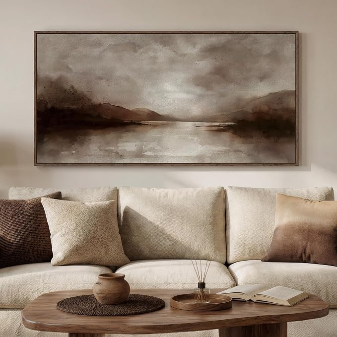 Large Framed Rustic Brown Abstract Landscape Wall Art, Horizontal 30x60 In | Nature pictures, Canvas prints, Wood frame, Modern artwork for walls, Wall decor for living room bedroom office farmhouse