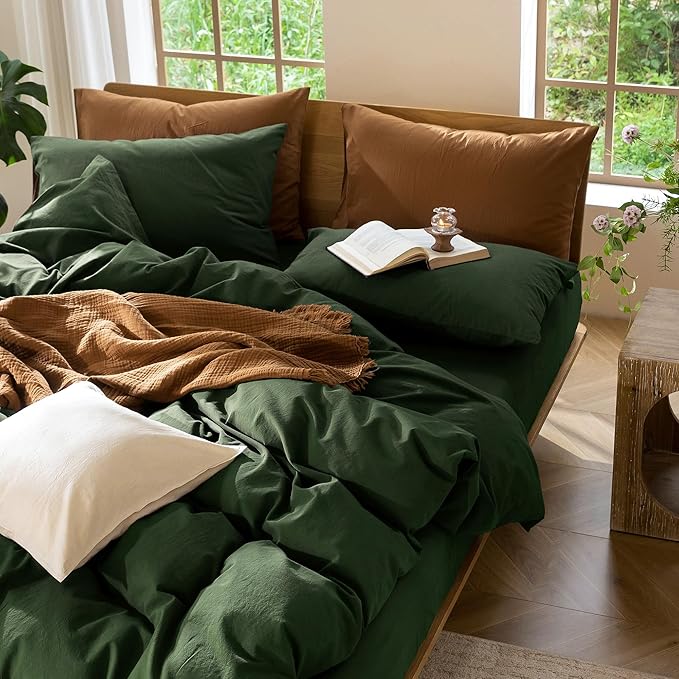 MooMee Duvet Cover Set 100% Washed Cotton Linen Like Oversized Queen | Relaxed Linen-like Texture. Soft, Breathable & Long-lasting Comfort. Lightweight. Hidden Zipper with 8 Interior Corner Ties