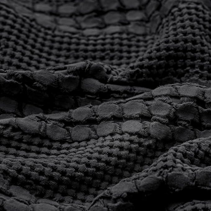 PHF 100% Cotton Waffle Pillow Shams King Size, 2 Pack 20" x 36" Soft Skin-Friendly Pillowcases, No Filling, Aesthetic Woven and Breathable Waffle Weave Pillow Case Covers for Bed, Black