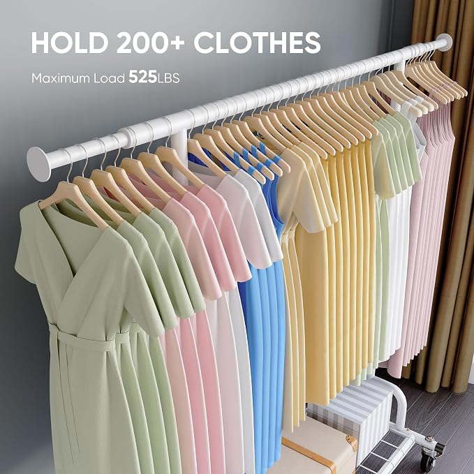 HOKEEPER Clothing Garment Rack Capacity 525LBS Collapsible Clothes Rack | Adjustable Clothing Racks on Wheels Rolling Clothes Rack for Hanging Clothes Heavy Duty Commercial Easy Assemble 75"W*71"H
